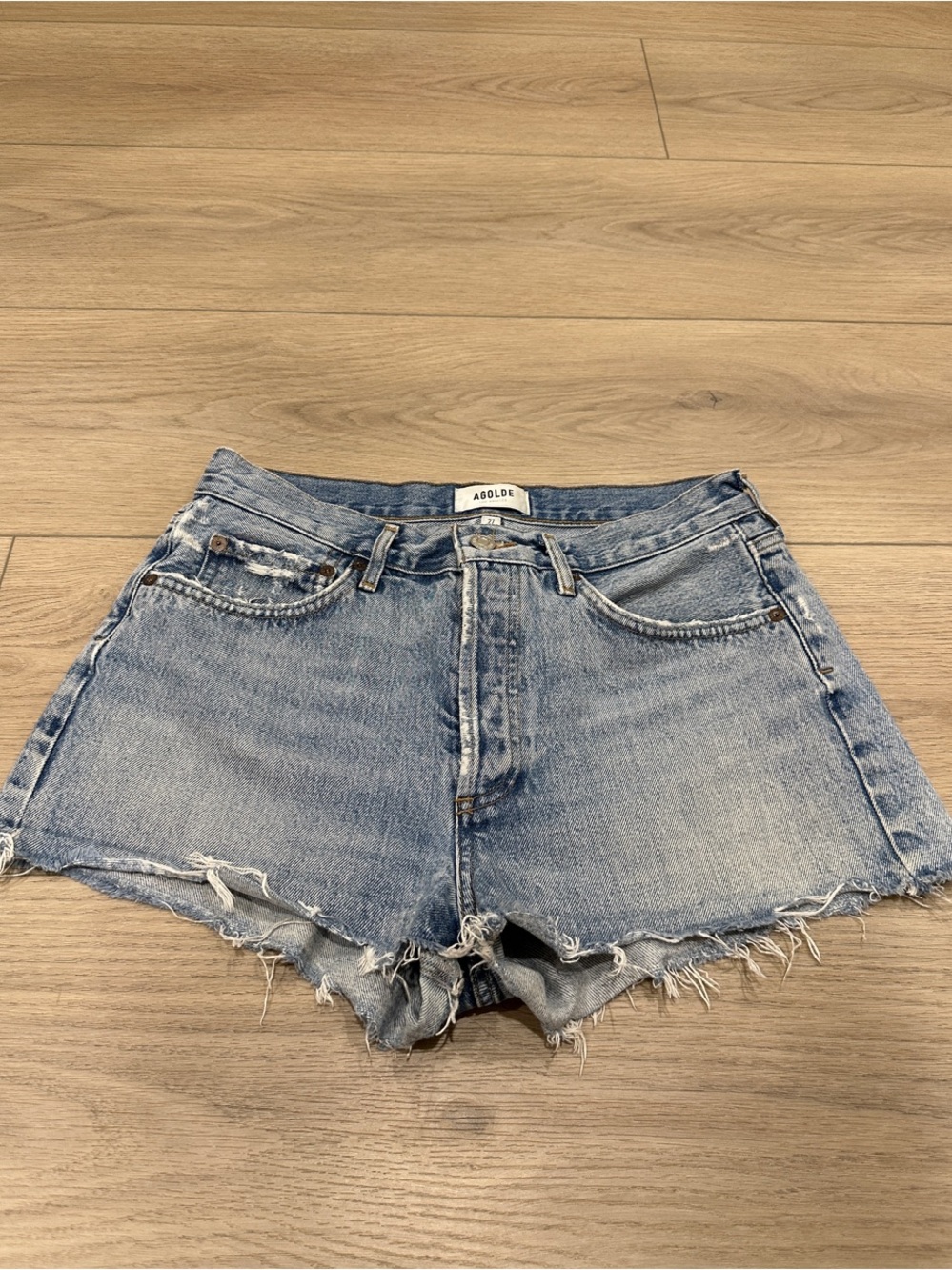 Agolde Frayed Hem Denim Shorts